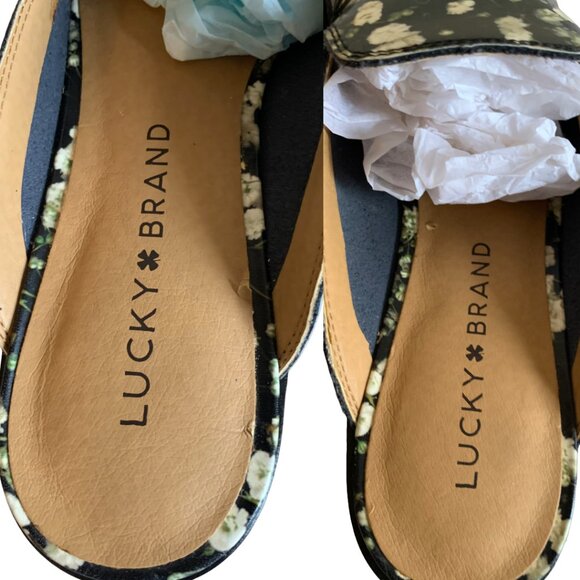 LUCKY BRAND Womens' Black Floral Cristley Leather Slip-On Mules Size 5.5 - Picture 7 of 7